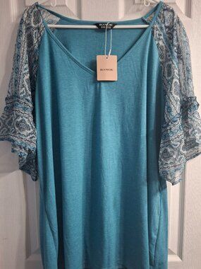 NWT Bloom Chic Boho Patchwork Raglan Sleeve T-shirt, Size 18/20